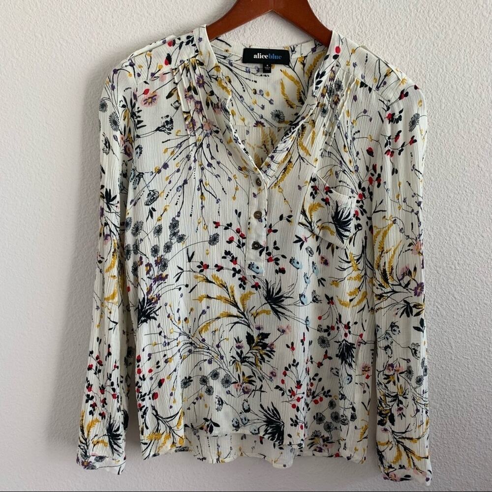 Alice Blue Stitch Fix Brand Floral Long Sleeve Top Tab Sleeve Option S